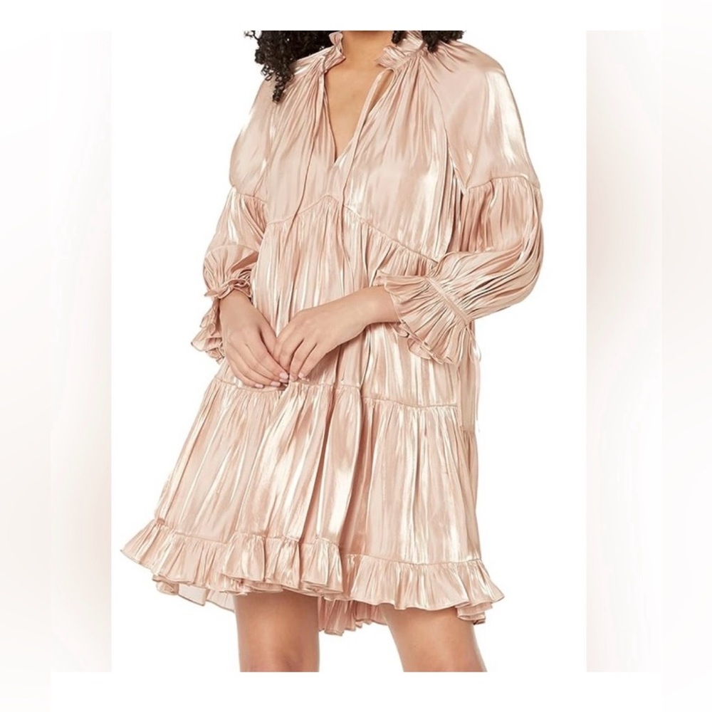 cinq a sept Shimmery Blush Pink Ruffle Tiered Chemise